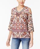 Style & Co Cold-shoulder Embroidered-trim Top, Only At Macy's