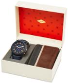 Fossil Men's Chronograph Grant Blue Leather Strap Watch & Leather Card Wallet Box Set 44mm Fs5252set, First At Macy's