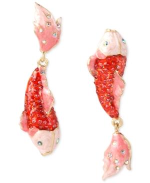Betsey Johnson Gold-tone Pink Pave Fish Mismatch Drop Earrings