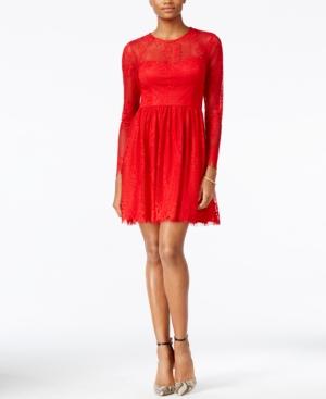 Guess Illusion Lace Open-back Fit & Flare Dress
