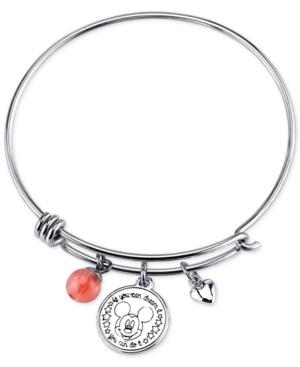 Disney Mickey Minnie Mouse Cherry Quartz Charm Bracelet In Stainless Steel