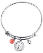 Disney Mickey Minnie Mouse Cherry Quartz Charm Bracelet In Stainless Steel