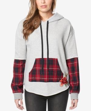 Buffalo David Bitton Plaid-trim Embroidered Pullover Hoodie