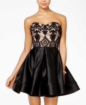 Blondie Nites Juniors' Strapless Lace Fit & Flare Dress