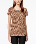 Ny Collection Printed Pleat-neck Top