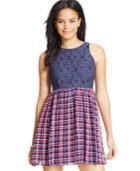 Emerald Sundae Juniors' Lace-bodice Plaid-skirt Tank Dress