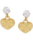 Children's Cubic Zirconia Heart Drop Earrings In 14k Gold