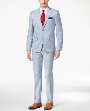 Ben Sherman Men's Slim-fit Light Blue Shadow Plaid Suit