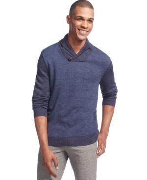 Geoffrey Beene Big And Tall Shawl-collar Diamond-print Sweater