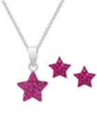 Crystal Star Pendant Necklace & Matching Stud Earrings In Sterling Silver