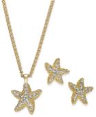 Charter Club Gold-tone Pave Starfish Pendant Necklace & Stud Earrings