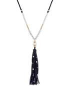 Lucky Brand Two-tone Beaded Navy Leather Tassel Pendant Necklace