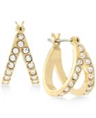 Vince Camuto Gold-tone Pave V Huggy Hoop Earrings