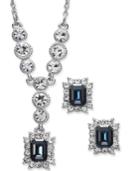 Charter Club Silver-tone Crystal And Stone Lariat Necklace & Stud Earrings