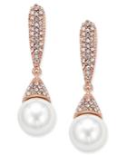 Inc International Concepts Rose Gold-tone Imitation Pearl And Pave Drop Earrings, Only At Macy's