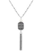 Lucky Brand Silver-tone Imitation Pearl And Pave Pendant Necklace