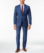 Tommy Hilfiger Men's Slim-fit Stretch Performance Medium Blue Plaid Suit