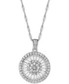 Cubic Zirconia Baguette Disc Pendant Necklace In Sterling Silver