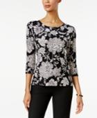 Jm Collection Petite Floral-print Jacquard Top, Only At Macy's
