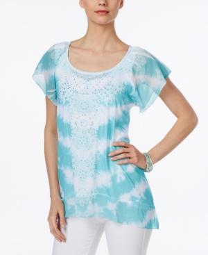 Style & Co. Tie-dyed Flutter-sleeve Top, Only At Macy's