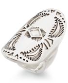 Silver-tone Large Oval Etched Stretch Ring
