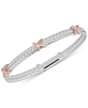 Diamond X Braided Mesh Bangle Bracelet (1/5 Ct. T.w.) In Sterling Silver & 14k Rose Gold-plate