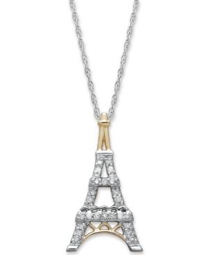 Diamond Necklace, 14k Gold And Sterling Silver Diamond Eiffel Tower Pendant (1/10 Ct. T.w.)