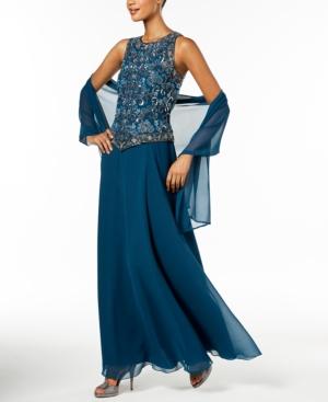 J Kara Handbeaded Gown & Shawl