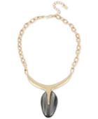 Robert Lee Morris Soho Gold-tone Oval Stone Sculptural Pendant Necklace, 18 + 3 Extender
