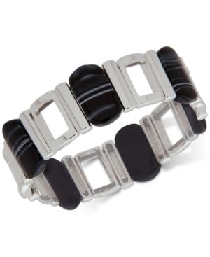 Nine West Silver-tone Black Stone Stretch Bracelet