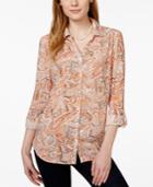 Ny Collection Paisley Button-down Shirt