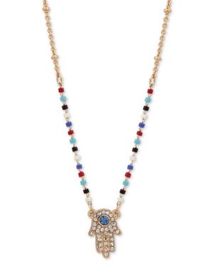 Lonna & Lilly Gold-tone Crystal Hamsa Hand Beaded Pendant Necklace, 16 + 3 Extender