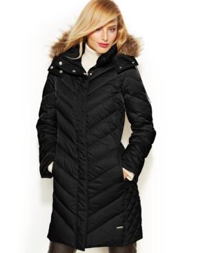 Kenneth Cole Reaction Hooded Faux-fur-trim Quilted Down Puffer Coat