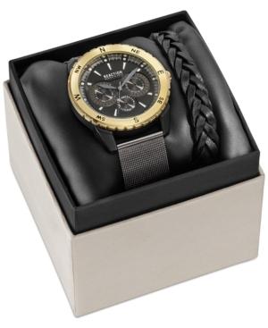 Kenneth Cole Reaction Men's Gunmetal Mesh Bracelet & Braided Leather Strap 46mm Gift Set