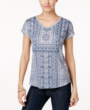 Style & Co Printed V-neck T-shirt, Only At Macy's