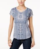 Style & Co Printed V-neck T-shirt, Only At Macy's