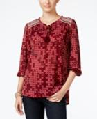 Style & Co. Printed Embroidered Peasant Top, Only At Macy's