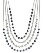 Inc International Concepts Silver-tone Multi-row Jet Stone And Crystal Statement Necklace, Created For Macy's