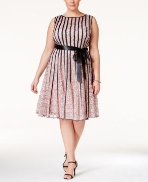 Sl Fashions Plus Size Lace Striped A-line Dress
