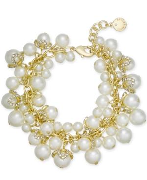 Charter Club Gold-tone Imitation Pearl & Pave Charm Bracelet, Created For Macy's