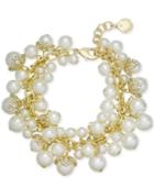 Charter Club Gold-tone Imitation Pearl & Pave Charm Bracelet, Created For Macy's