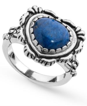American West Lapis Heart Bezel Set Ring In Sterling Silver