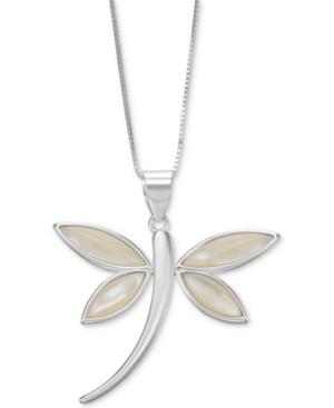 Mother-of-pearl Dragonfly 18 Pendant Necklace In Sterling Silver
