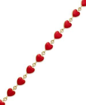 Lily Nily Children's 18k Gold Over Sterling Silver Bracelet, Red Enamel Heart Bracelet