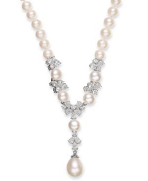 Cultured Freshwater Pearl (7-12mm) And Swarovski Zirconia (7-3/4 Ct. T.w.) Y-shaped Necklace In Sterling Silver
