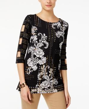 Jm Collection Printed Cutout-sleeve Tunic, Created For Macy's