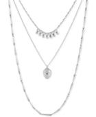 Lucky Brand Silver-tone White Stone Three Layer Pendant Necklace