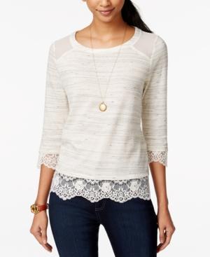 Maison Jules Heathered Lace-contrast Top, Only At Macy's