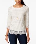 Maison Jules Heathered Lace-contrast Top, Only At Macy's