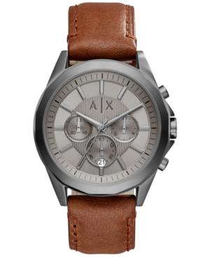 Ax Armani Exchange Men's Chronograph Brown Leather Strap Watch 44mm Ax2605